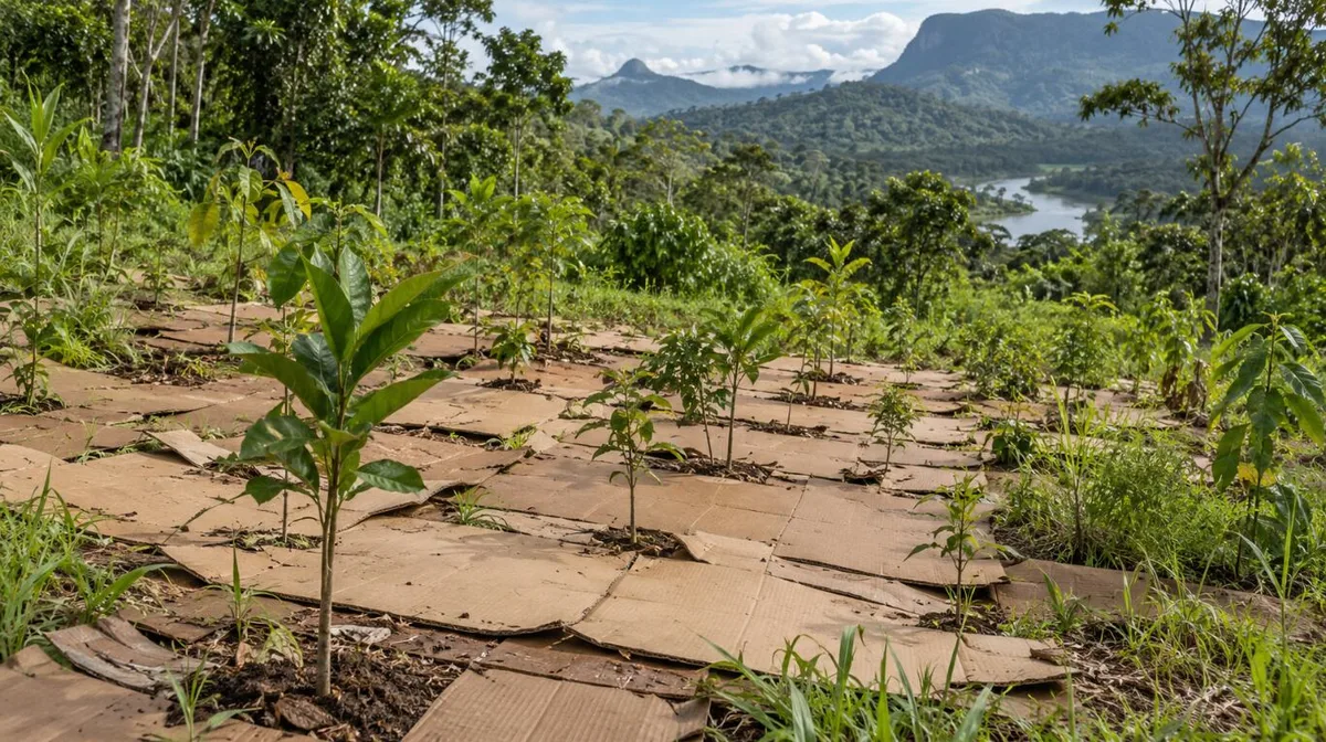 En Brasil cubrieron el suelo con cartón para recuperar un bosque: eliminaron hasta el 80% de los pastos invasores en 50 días