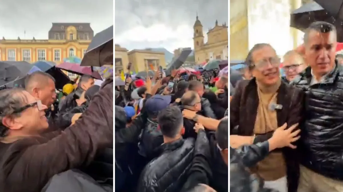 Gustavo Petro llegó lavado a la Plaza de Bolívar y saludó a los asistentes de la marcha contra Abelardo de la Espriella: “Así se responde ante la adversidad”