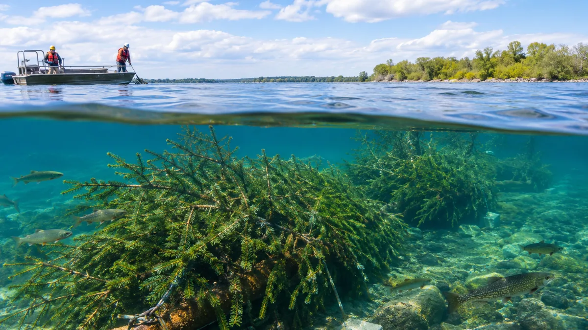 After losing 75% of wetlands, Niagara River uses recycled Christmas trees to restore fish habitat