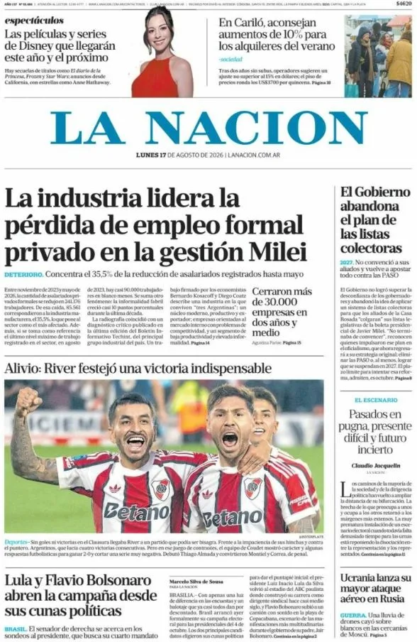 Portadas latinoamericanas de este lunes 17 de agosto de 2026