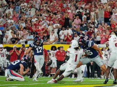 Wild 2nd half ends with Carneiro’s 48-yard winner for No. 9 Ole Miss over No. 24 Louisville