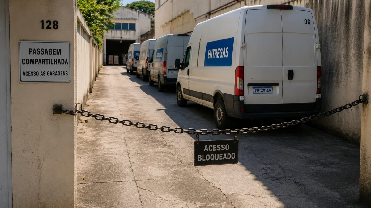 Morador coloca corrente em passagem compartilhada após encontrar seis vans de entrega utilizando diariamente o corredor entre as casas