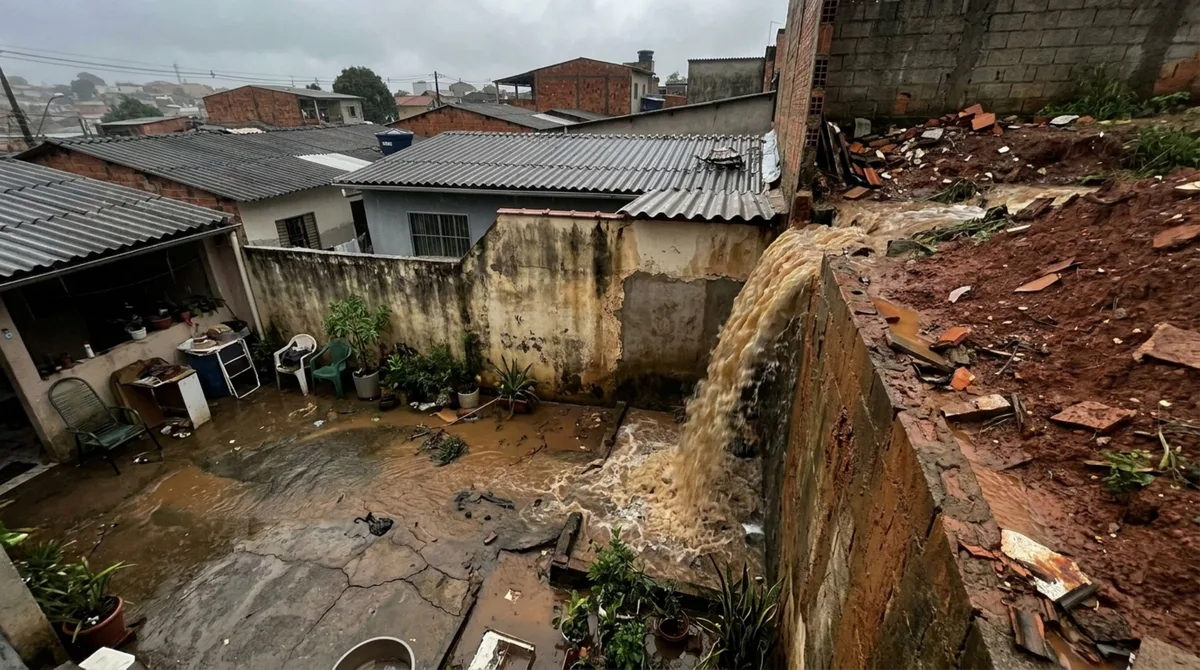 Família volta de viagem e percebe que vizinho elevou o terreno e agora a água da chuva corre diretamente para seu quintal