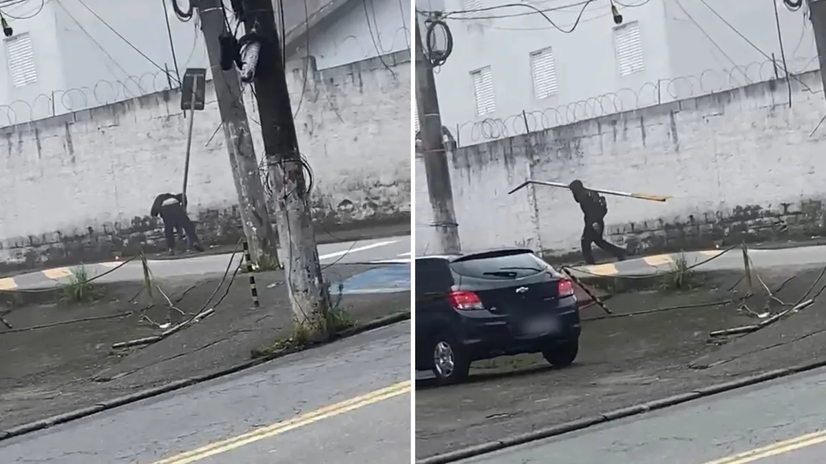 VÍDEO: Homem furta placa de sinalização de trânsito em Itaquaquecetuba