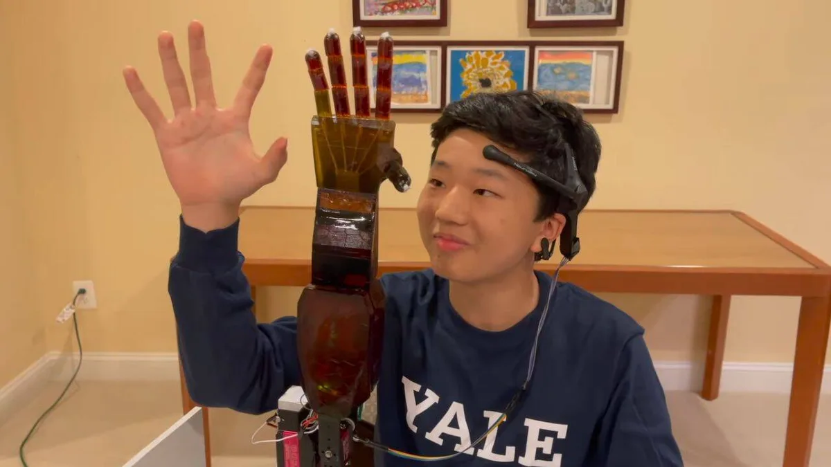 Meet Benjamin Choi, 17-year-old who built a $300 mind-controlled prosthetic arm that reads brainwaves through non-invasive electrodes