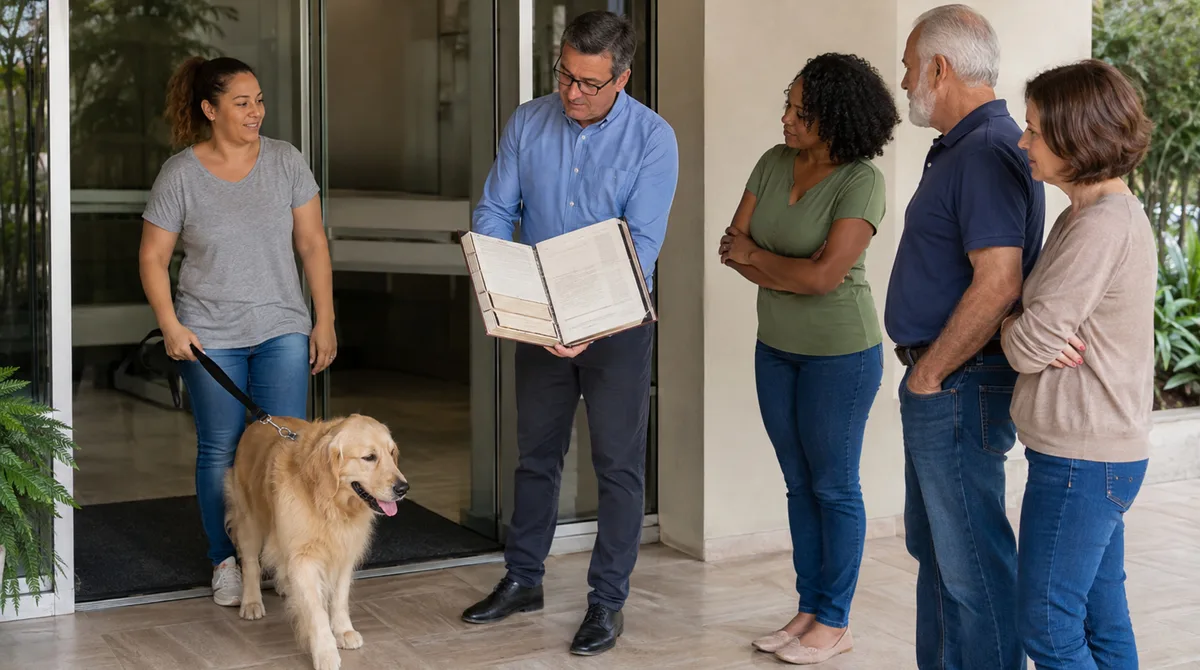 Tutora adota um cão de 38 kg como apoio emocional depois de um luto e vê o condomínio acionar um artigo do regimento de 2005 que proíbe animais de grande porte
