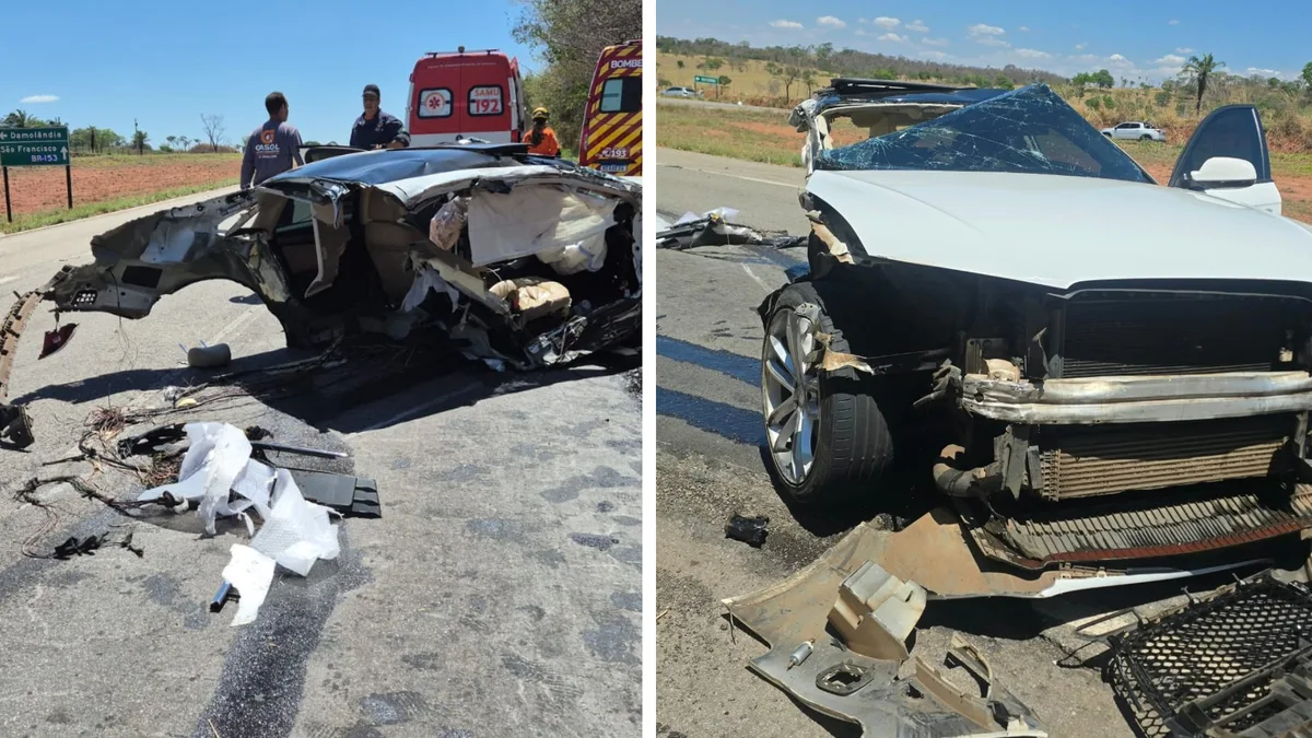 Audi é partido ao meio e passageiro morre em acidente na GO-080