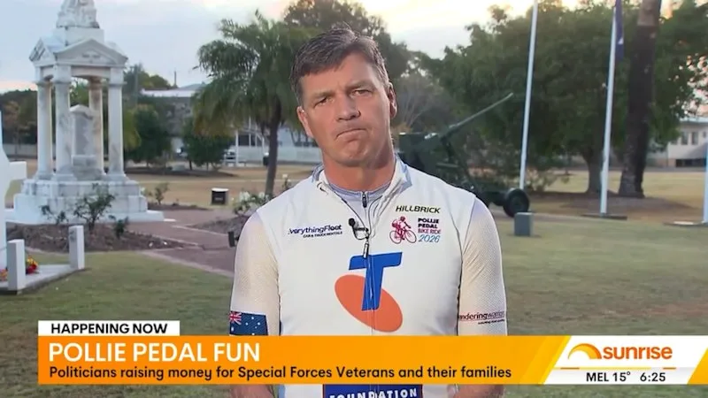 Angus Taylor falls off bike during charity Pollie Pedal ride