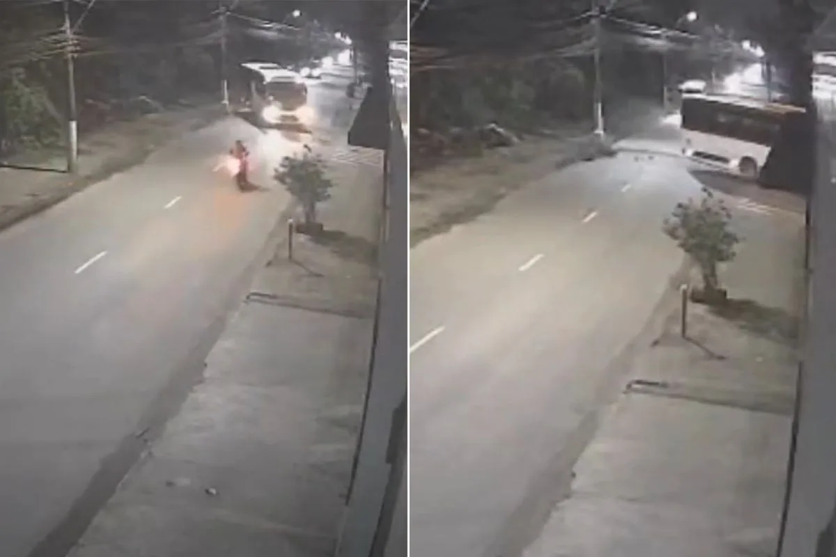 Motociclista fica ferido após bater em ônibus no litoral de SP; VÍDEO