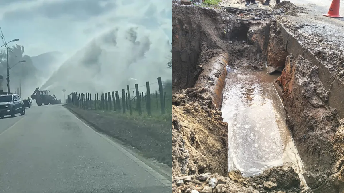 Litros de água jorram para o alto na rua após rompimento de adutora na Grande Florianópolis; VÍDEO