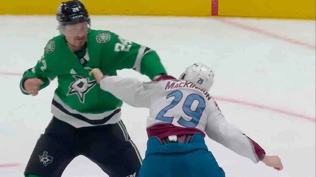 Avalanche’s MacKinnon and Stars’ Hintz square off in intense fight