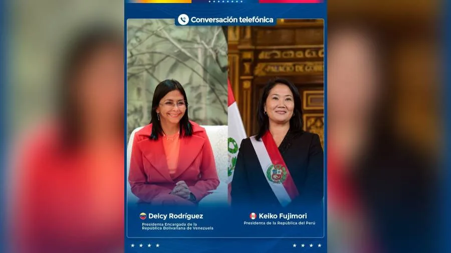 Delcy Rodríguez sostiene conversación con la presidenta de Perú