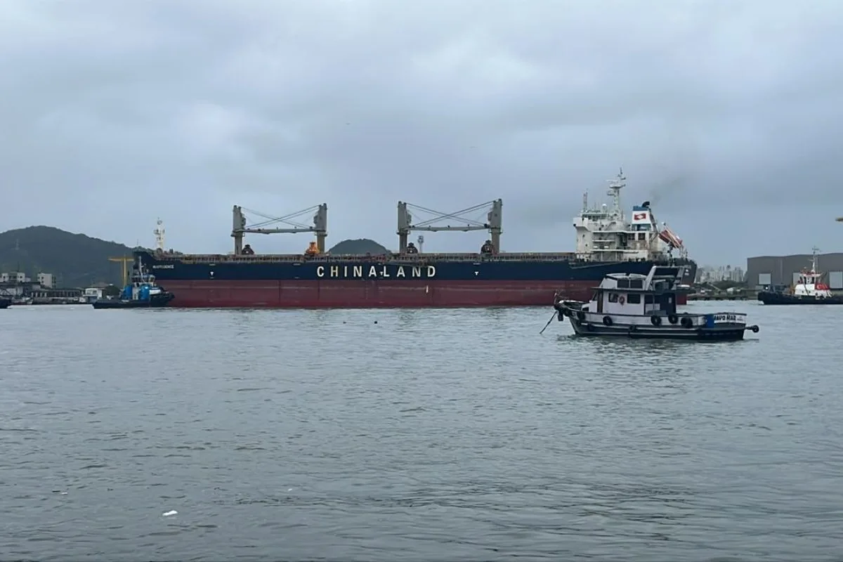 Navio quase fica à deriva após falha no motor no Porto de Santos, SP