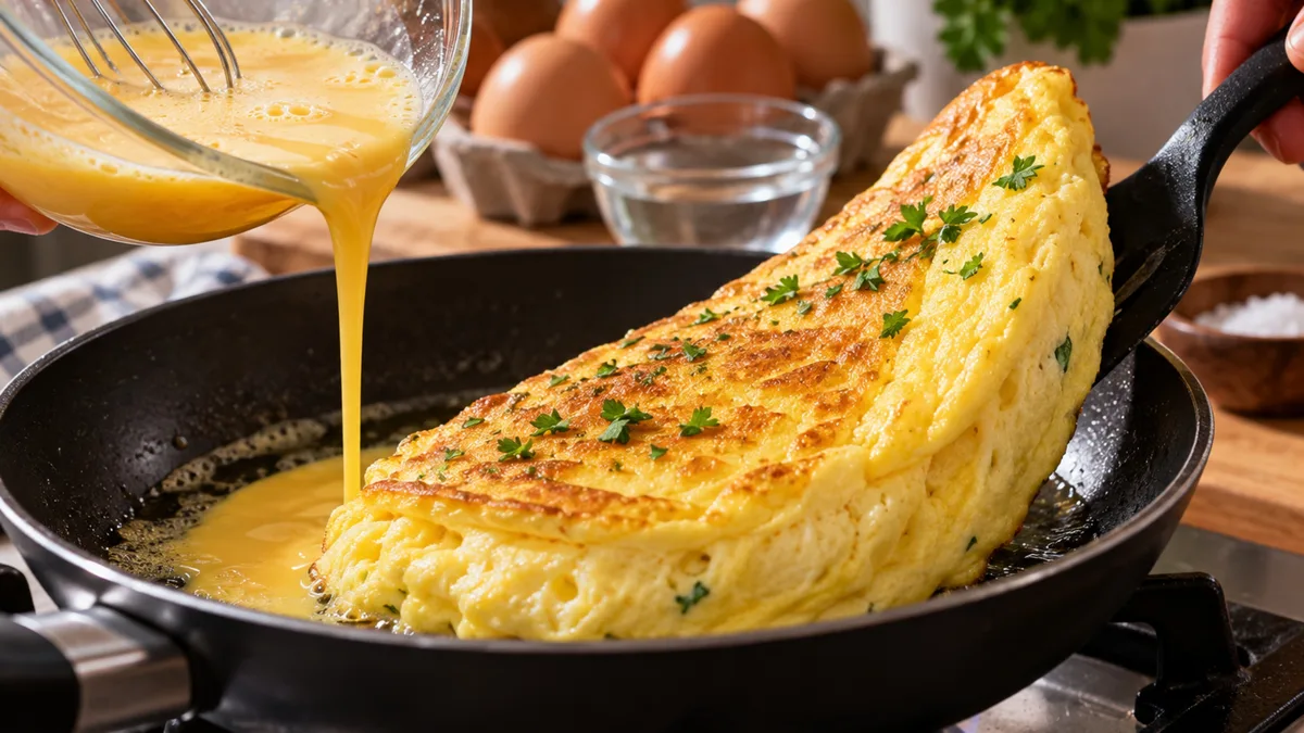 Misturar o ovo com este ingrediente antes de colocar na frigideira deixa a omelete mais alta e muda a textura sem precisar acrescentar farinha