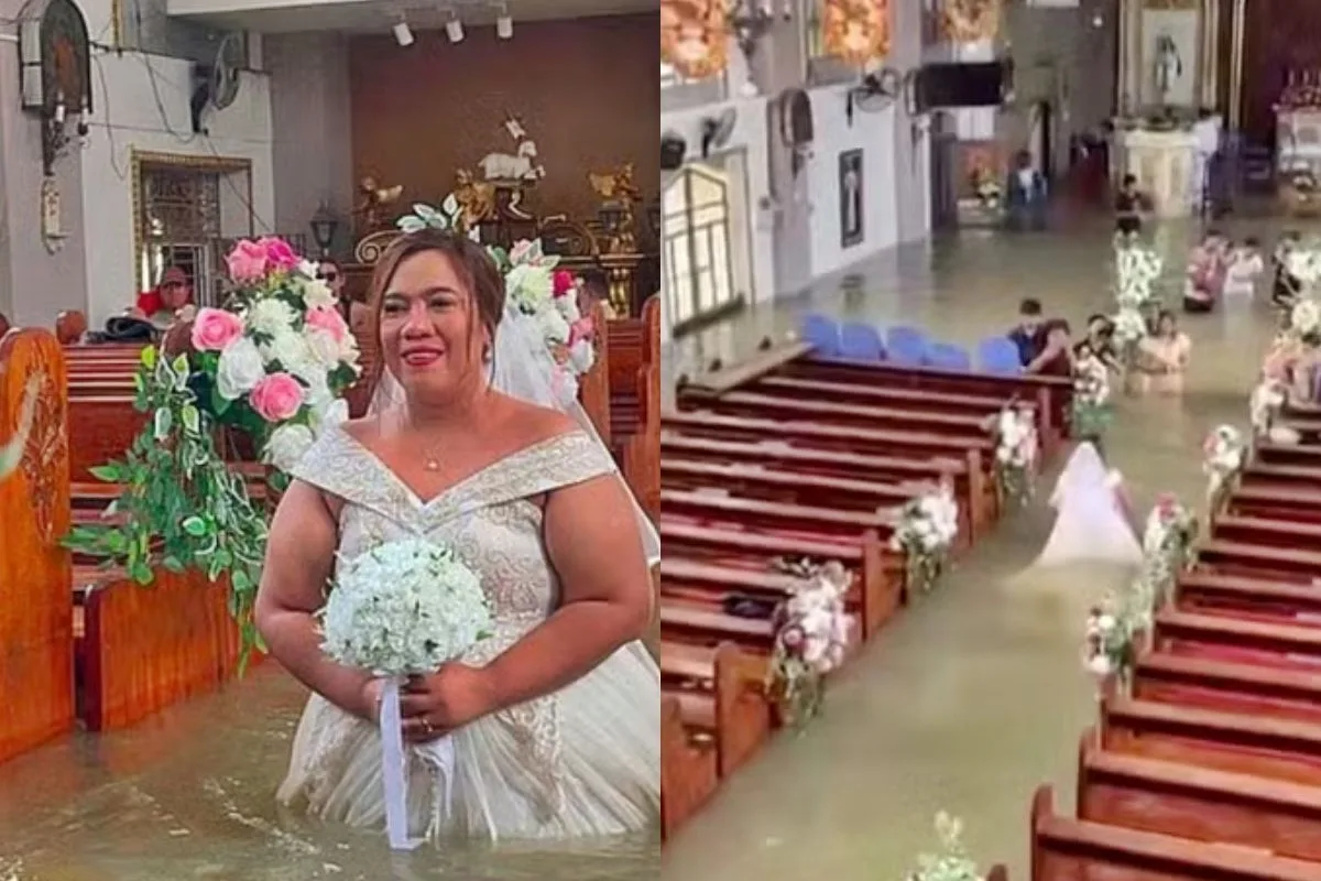 Com água na cintura: casamento em igreja alagada teve apenas 15 convidados